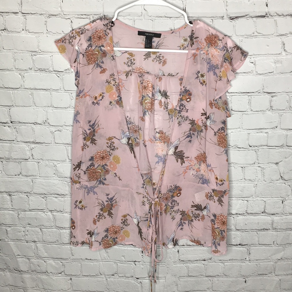 FOREVER 21 pink floral sheer lightweight cardigan